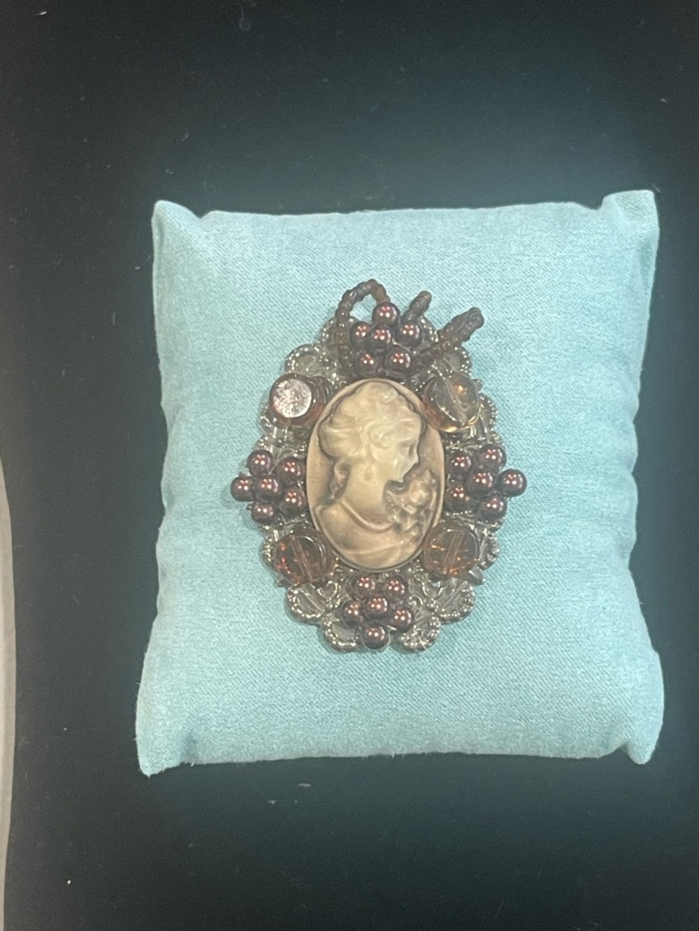 Ornate Brown and Cream Cameo Necklace Pendant